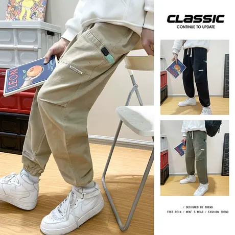 高街潮牌阔腿工装裤子男秋冬季2023新款vibe纯色运动宽松休闲长裤商品大图