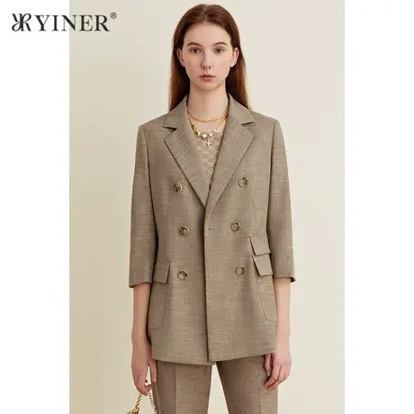 YINER音儿女装夏季通勤浅咖色都市风休闲西装外套商品大图
