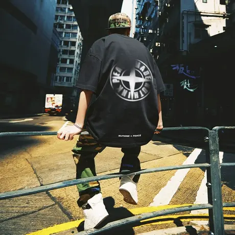 Nuthink美式街头嘻哈直喷短袖T恤男潮 国潮潮牌宽松潮流半袖夏季商品大图