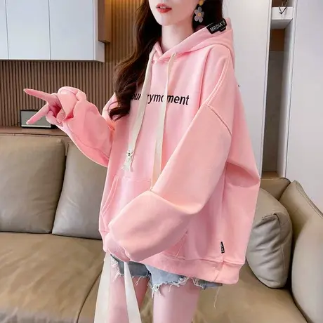 早春连帽卫衣女2024新款春秋韩版宽松大码女装薄款小个子带帽外套商品大图