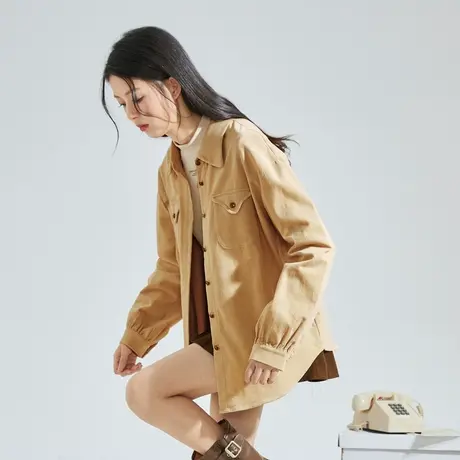 唐狮2024早春新款衬衫女灯芯绒长袖衬衣宽松百搭通勤穿搭外套2.4图片