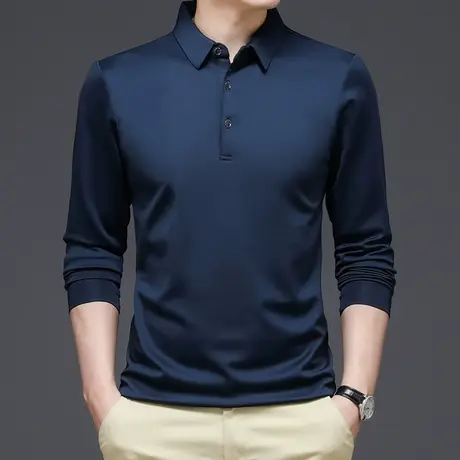 长袖t恤男潮牌潮流春秋Polo衫男翻领体恤秋衣打底衫爸爸装上衣服图片