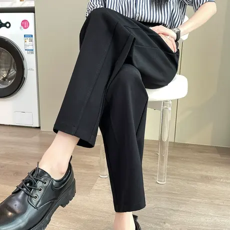 黑色小个子烟管裤女春秋新款西装裤高腰宽松显瘦九分哈伦休闲裤子商品大图