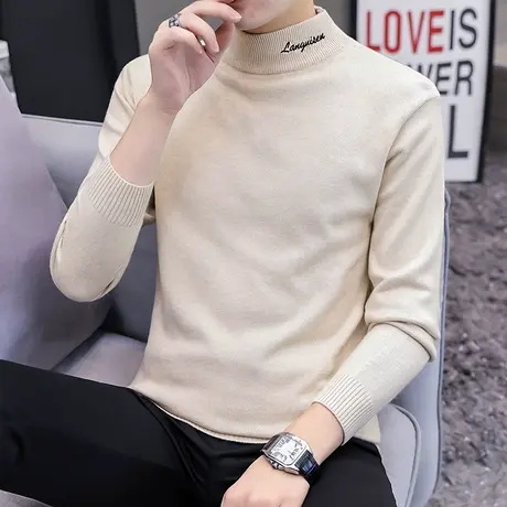 毛衣男春秋装薄款上衣高领针织衫潮线衫秋季纯色线衫内搭秋衣男装商品大图