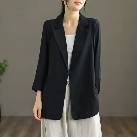 dza 女士西装休闲短外套秋季薄款上衣2022新款洋气宽松黑色小西服图片