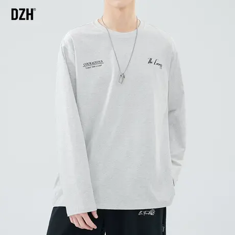 男士长袖t恤男圆领上衣美式宽松打底衫2024年新款潮牌潮流体恤衫商品大图