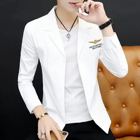 个性长袖衬衫男ins发型师韩版寸衫学生帅气西装领衬衣刺绣夹克潮商品大图