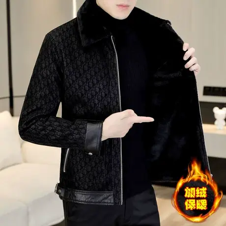 男士加绒加厚夹克外套冬季高级感男装2023新款冬款痞帅防寒皮衣服商品大图