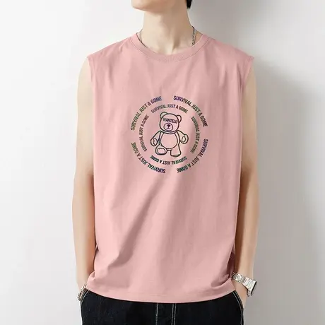 纯棉背心男士夏季宽松跨栏健身运动坎肩小熊全棉宽肩无袖t恤汗衫图片