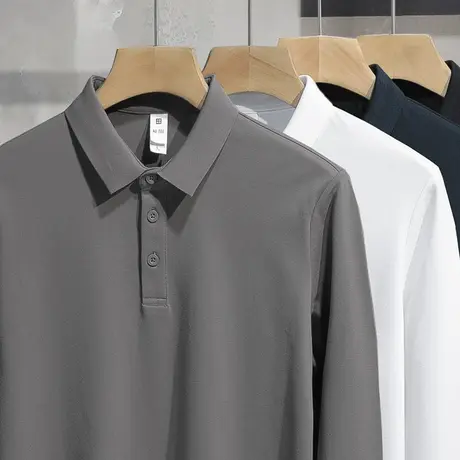 丝光珠地棉翻领保罗polo衫长袖t恤男装商务休闲有领打底衫秋衣服商品大图