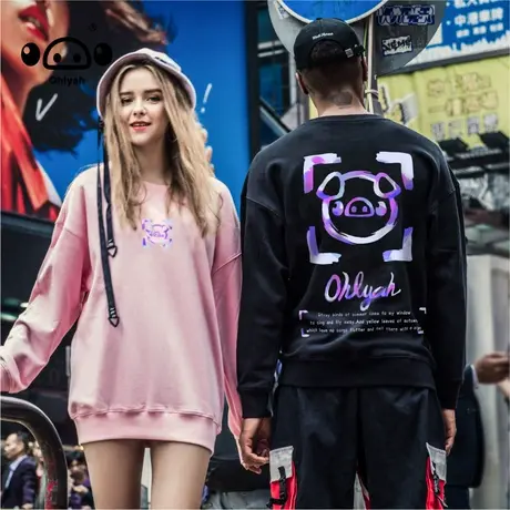 秋季新款ins潮牌男女同款时尚纯棉卡通印花情侣潮流宽松圆领卫衣商品大图