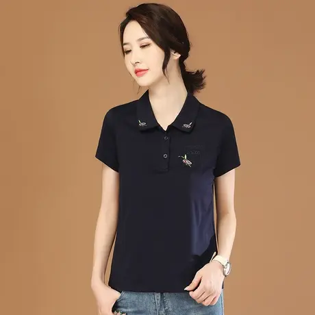 韩潮袭人POLO领百搭刺绣短袖T恤女2023夏季新款宽松休闲上衣薄款图片