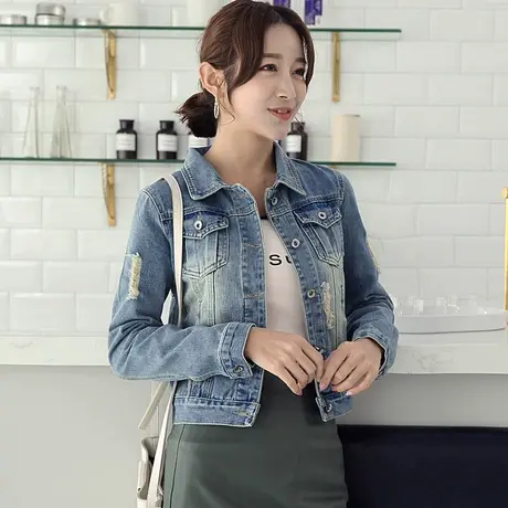 牛仔外套女春秋短款高腰修身显瘦学生长袖新款牛仔服上衣810商品大图