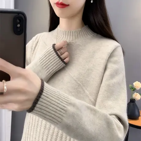 2023年秋冬新款半高领毛衣女套头加厚洋气针织衫女长袖打底毛衣女图片