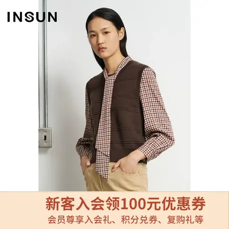 恩裳商场同款冬季修身毛衫拼梭设计绵羊毛针织衫女士商品大图