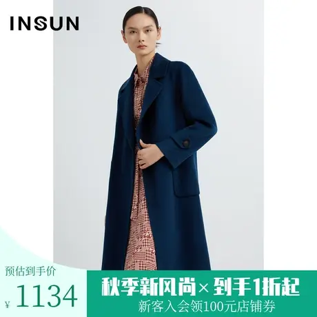 恩裳2022冬季时尚收腰设计垂感双面呢羊毛大衣外套女图片