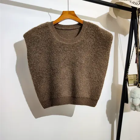 法式复古针织马甲春秋新款韩版宽松圆领叠穿无袖女士毛衣背心外套商品大图