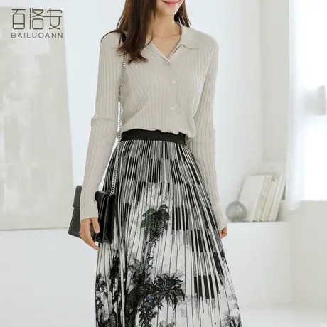 百洛安长袖百搭针织衫女2023秋季新款弹力打底外穿毛衣上衣外搭薄图片