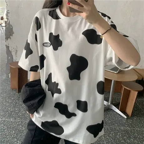 欧美高街短袖t恤潮牌女2021宽松韩版ins半袖设计感小众港风上衣服商品大图