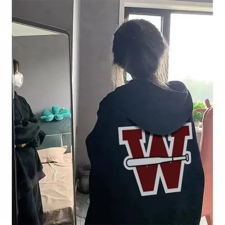 连帽卫衣女小个子薄款早秋季oversize小众高街潮牌ins高级感外套商品大图