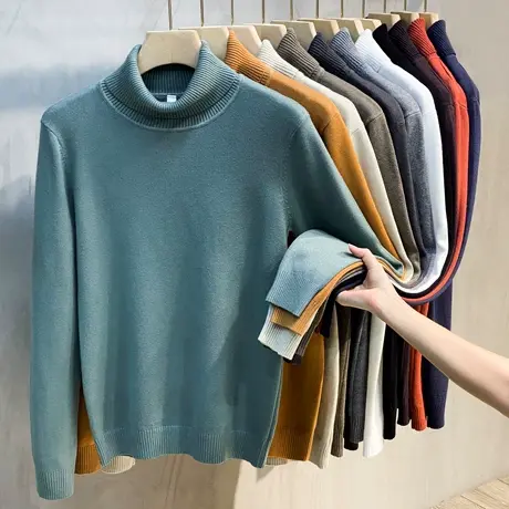 11色仿羊绒翻高领毛衣男士商务休闲打底衫秋冬季亲肤保暖百搭上衣商品大图