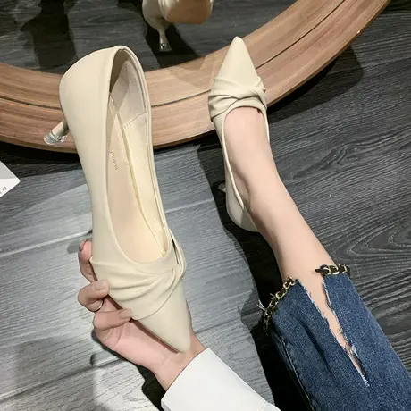 永希尖头单鞋女2023年春夏季新款时尚洋气复古小个子浅口高跟鞋潮图片