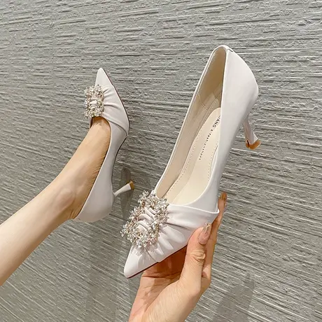 尖头水钻高跟鞋女细跟2023年春夏新款气质百搭女神范浅口职业单鞋商品大图