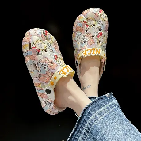 可爱卡通厚底防滑洞洞鞋女夏季ins潮外穿时尚包头半拖沙滩凉拖鞋商品大图