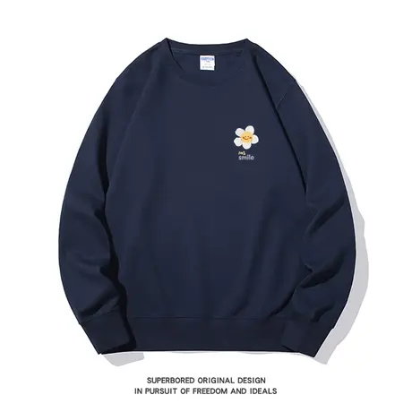 趣味简约小花朵圆领卫衣男秋季新款港风情侣装宽松休闲圆领上衣图片