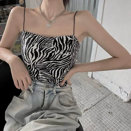 小吊带背心女外穿文胸一体式内衣美背西装内搭打底别致斑马纹上衣商品大图