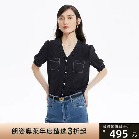 LANCY/朗姿商场同款针织衫短袖V领通勤夏新款通勤外穿T恤女商品大图