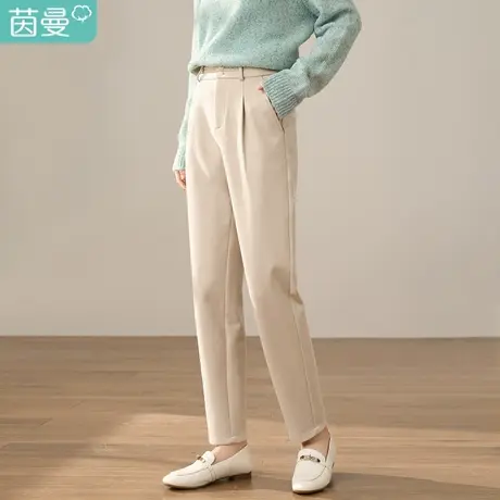 【商场同款】茵曼冬女装新款腰侧打褶设计高腰萝卜裤休闲长裤图片