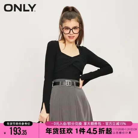 ONLY2023冬季新款法式蝴蝶结方领打底毛针织衫女|123124030图片