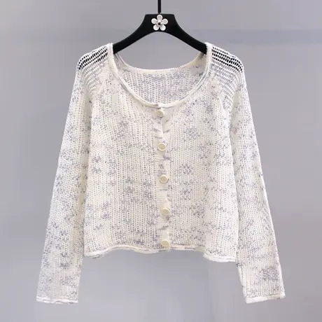韩系镂空长袖防晒针织开衫女夏季2023年新款宽松外搭薄款毛衣外套图片
