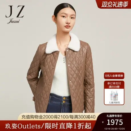 JZ玖姿官方奥莱水貂领保暖棉皮衣女装冬新款休闲绵羊皮外套图片