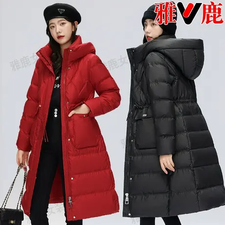 女士冬季羽绒服长款过膝修身连帽白鸭绒加厚外套【服饰旗舰店】图片