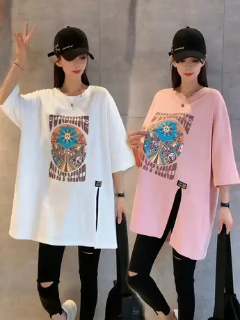 爆款时尚印花圆领t恤女2023夏季新款韩版宽松洋气百搭ins上衣外穿商品大图