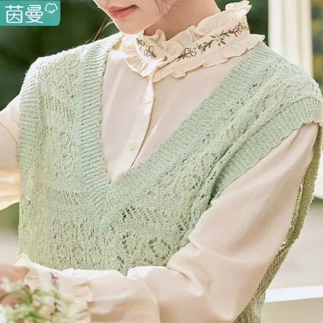 茵曼旗舰店休闲通勤v领无袖马甲女士2023春季新款外搭针织上衣商品大图