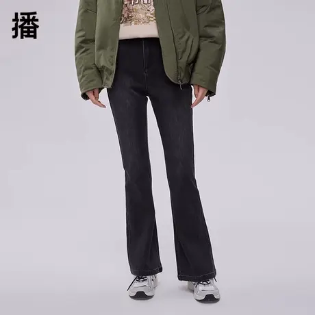 播牛仔裤女2023冬季新款复古休闲水洗立体提拉微喇裤子BDP4KD1429商品大图