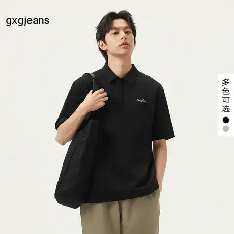 gxg.jeans男装 双色拼接设计字母绣花休闲短袖POLO衫男 25夏新款图片