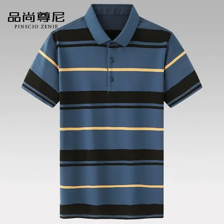 男士夏季短袖t恤polo纯棉条纹翻领体恤衫40-50岁中老年人爸爸夏装商品大图