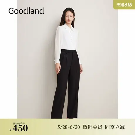 Goodland美地秋季羊毛职场长裤西装直筒休闲裤图片