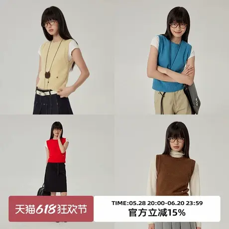 omont蛋挞家 复古澳毛针织马甲2025春季圆领修身百搭叠穿背心毛衣商品大图