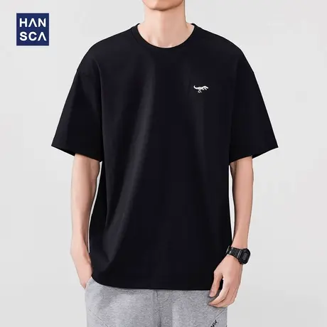hansca 210g抗皱易打理纯棉短袖t恤男款2025夏季宽松透气刺绣上衣商品大图
