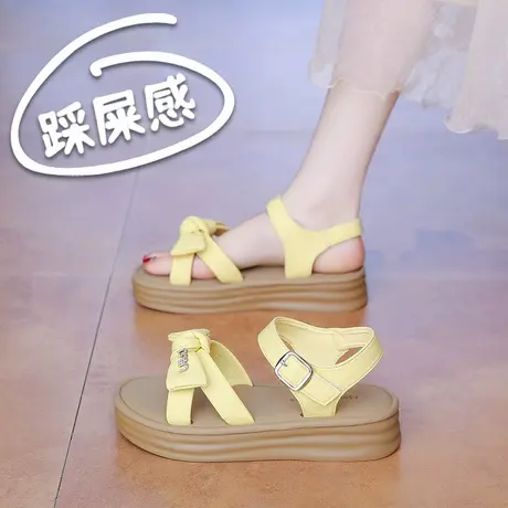 学生凉鞋女生夏季2025新款蝴蝶结配裙子休闲真皮凉鞋平底百搭超火图片