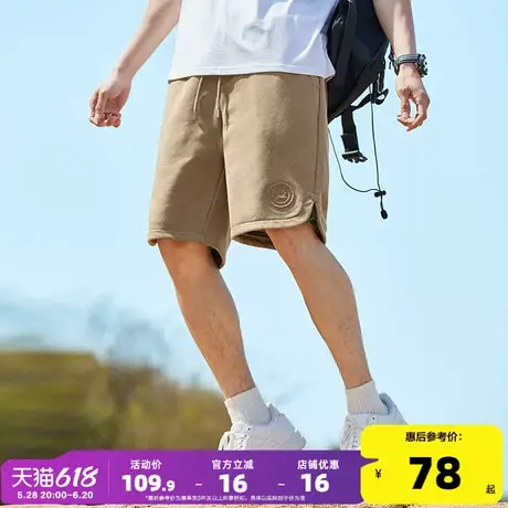 唐狮2024夏季新款男士休闲短裤宽松运动开叉直筒五分裤驼色百搭裤商品大图