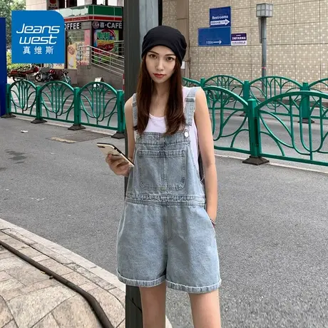 KP真维斯女装学生可爱牛仔裤2025春夏薄款宽松减龄韩版牛仔背带裤商品大图