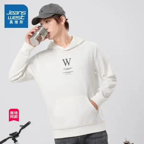 JW真维斯男装休闲上衣2025春季新款男式连帽印花长袖卫衣男款衣服图片