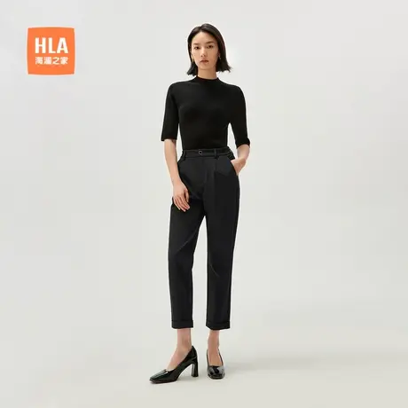 HLA/海澜之家修身休闲裤24春夏新舒适弹力锥形职业显瘦黑裤子女装商品大图