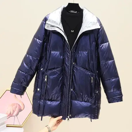 亮面羽绒棉服2023年新款女中长款宽松显瘦港风棉衣ins潮棉袄外套商品大图